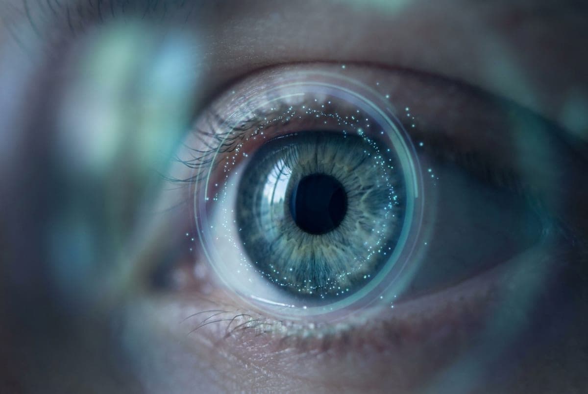 Close-up of a human eye with a subtle digital scan overlay